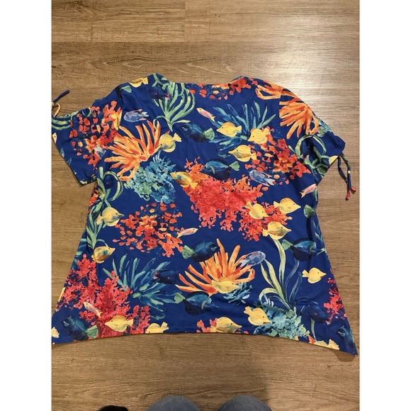 Alfred Dunner Tropical Fish Sea Colorful Top 1X - Picture 3 of 3